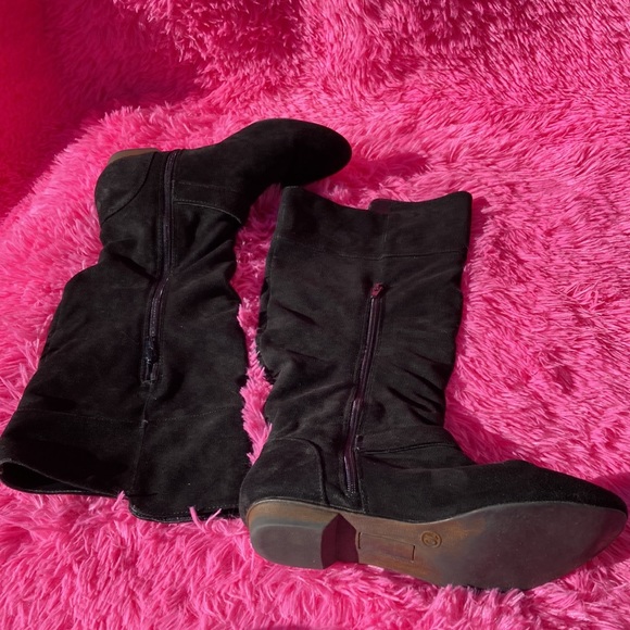 Black soft fabric tall slouch boots with zip closure and buckle detail size 10 - Picture 4 of 7